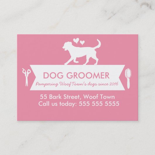 Trendy Pink Silhouette Dog Groomer Appointment Afsprakenkaartje (Voorkant)
