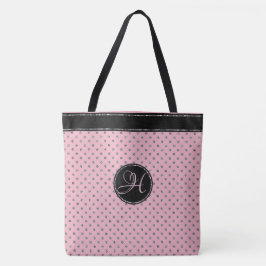 Trendy Pink Silver Glitter Polka Dot Monogrammed Tote Bag