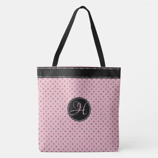 Trendy Pink Silver Glitter Polka Dot Monogrammed Tote Bag (Voorkant)