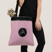 Trendy Pink Silver Glitter Polka Dot Monogrammed Tote Bag (Dichtbij)