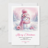 Trendy Pink Snowman Digital Christmas Scene Cards Feestdagenkaart (Voorkant)