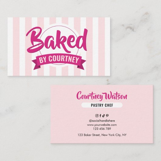 Trendy Pink Stripes Girly Bakery Chef Caterer Visitekaartje (Voorkant / Achterkant)