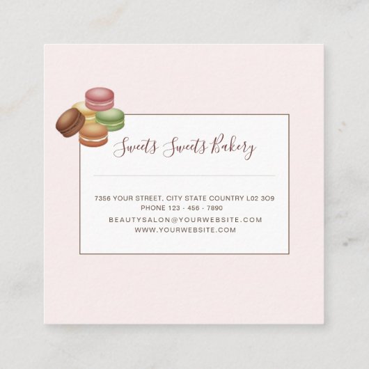 Trendy Pink Sweets Bakery Vierkante Visitekaartje (Achterkant)