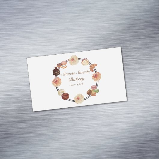 Trendy Pink Sweets Bakery Waterverf Floral Magnetisch Visitekaartje (Voorbeeld)