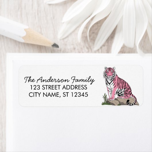 Trendy Pink Tiger Return Address Etiket (Insitu)