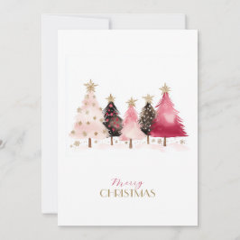 Trendy Pink Trees Christmas Card Feestdagenkaart