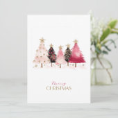 Trendy Pink Trees Christmas Card Feestdagenkaart (Staand voorkant)