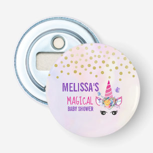 Trendy Pink Unicorn Confetti & Flowers Baby shower Button Flesopener