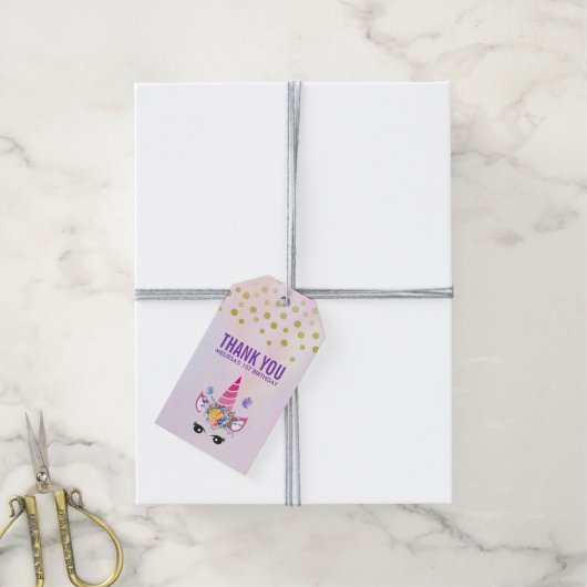 Trendy Pink Unicorn Confetti & Flowers Bedankt Cadeaulabel (Met Touw)