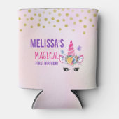 Trendy Pink Unicorn Confetti & Flowers Birthday Blikjeskoeler (Voorkant)