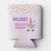 Trendy Pink Unicorn Confetti & Flowers Birthday Blikjeskoeler (Achterkant)