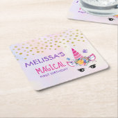 Trendy Pink Unicorn Confetti & Flowers Birthday Kartonnen Onderzetters (Schuin)
