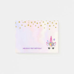 Trendy Pink Unicorn Confetti & Flowers Birthday Post-it® Notes
