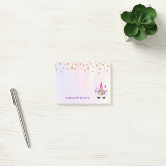 Trendy Pink Unicorn Confetti & Flowers Birthday Post-it® Notes (Kantoor)