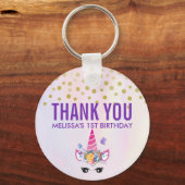 Trendy Pink Unicorn Confetti & Flowers Birthday Sleutelhanger (Voorkant)