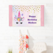 Trendy Pink Unicorn Confetti & Flowers Birthday Spandoek (Insitu)