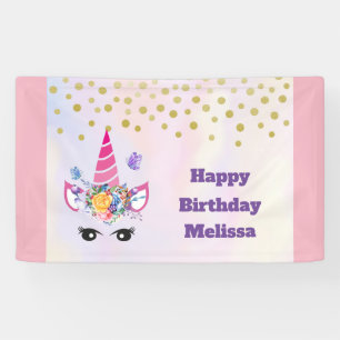 Trendy Pink Unicorn Confetti & Flowers Birthday Spandoek