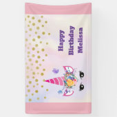 Trendy Pink Unicorn Confetti & Flowers Birthday Spandoek (Verticaal)