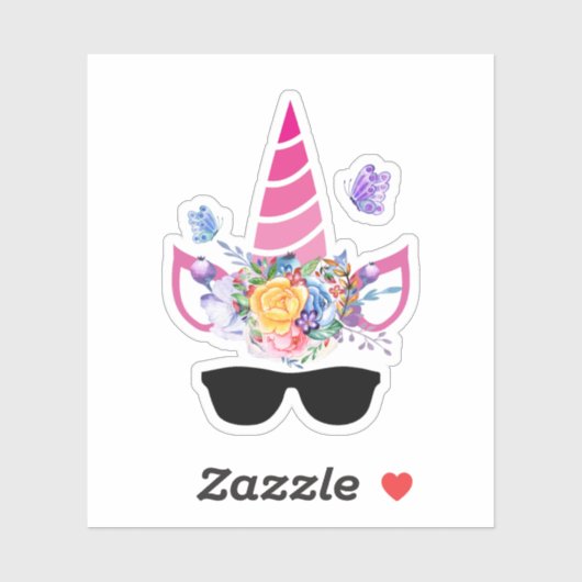 Trendy Pink Unicorn in zonnebril Sticker (Vel)
