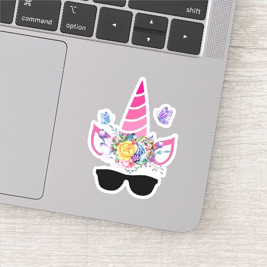 Trendy Pink Unicorn in zonnebril Sticker (Detail)