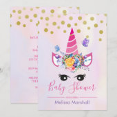 Trendy Pink Unicorn met Baby shower Flowers Kaart (Voorkant / Achterkant)