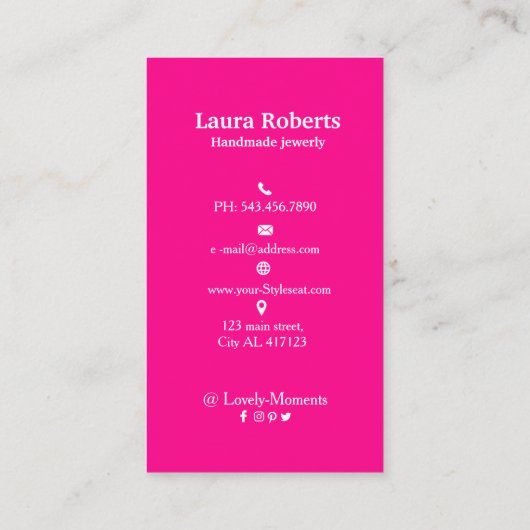 Trendy Pink Voeg je Logo oorbel display toe Visitekaartje (Achterkant)