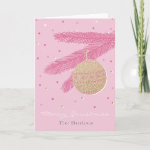 Trendy Pink vrolijke kerstKaart Gold Ornament Feestdagen Kaart