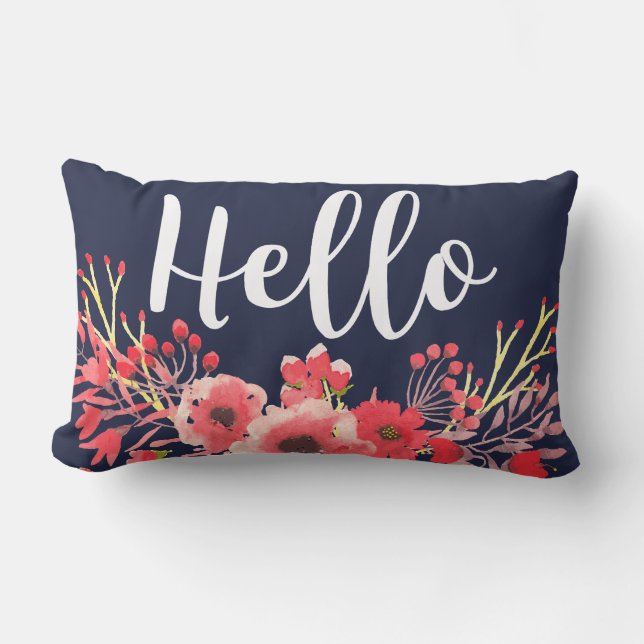 Trendy Pink Waterverf Flowers Hallo Script Kussen (Voorkant)