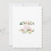 Trendy Pink White Floral Baptism First Birthday Kaart (Achterkant)