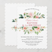 Trendy Pink White Floral Baptism First Birthday Kaart (Voorkant / Achterkant)