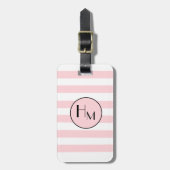 Trendy Pink & White stripe monogram bagagelabel (Voorkant verticaal)