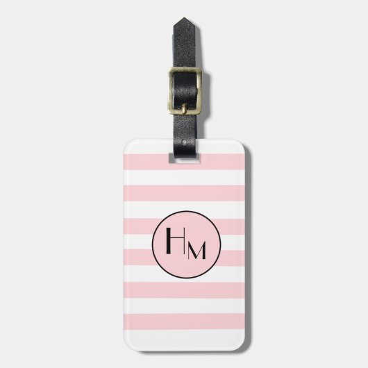 Trendy Pink & White stripe monogram bagagelabel (Voorkant verticaal)