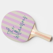 Trendy Pink White Stripes Custom Script Wedding Tafeltennisbatje (Zijkant)
