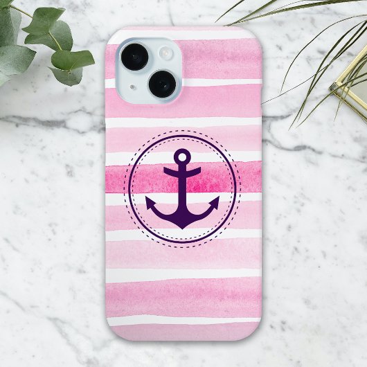Trendy Pink White Waterverven Paarse Anchor Case-Mate iPhone Case
