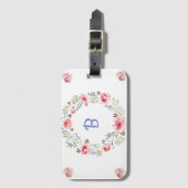 Trendy Pink Wreath Monogram Patroon Bagagelabel (Voorkant (verticaal))