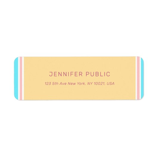 Trendy Pink Yellow Blue Moderne Sjabloon Return Etiket (Voorkant)