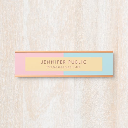 Trendy Pink Yellow Blue Moderne Sjabloon Roos Gold Deurbordje (Voorkant)