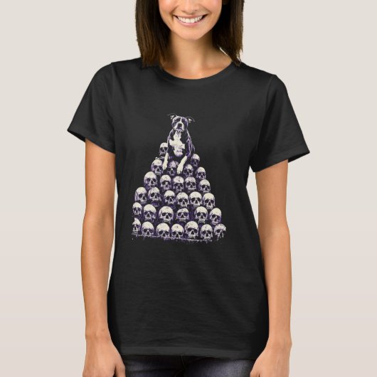 Trendy Pitbull-hond skelet Goth T-shirt (Voorkant)