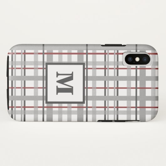Trendy Plaid grijs zilver rood monogram Case-Mate iPhone Case (Achterkant (horizontaal))