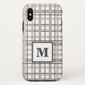 Trendy Plaid grijs zilver rood monogram Case-Mate iPhone Case (Achterkant)