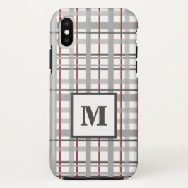 Trendy Plaid grijs zilver rood monogram Case-Mate iPhone Case