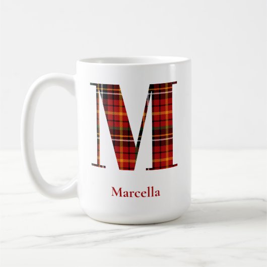 Trendy Plaid Letter M Monogram Naam Kerst Koffiemok (Links)