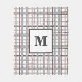 Trendy Plaid Red Silver Grey Monogram Fleece Deken (Voorkant)