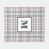 Trendy Plaid Red Silver Grey Monogram Fleece Deken (Voorkant (Horizontaal))
