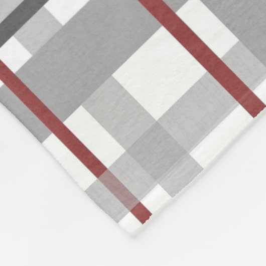 Trendy Plaid Red Silver Grey Monogram Fleece Deken (Hoek)