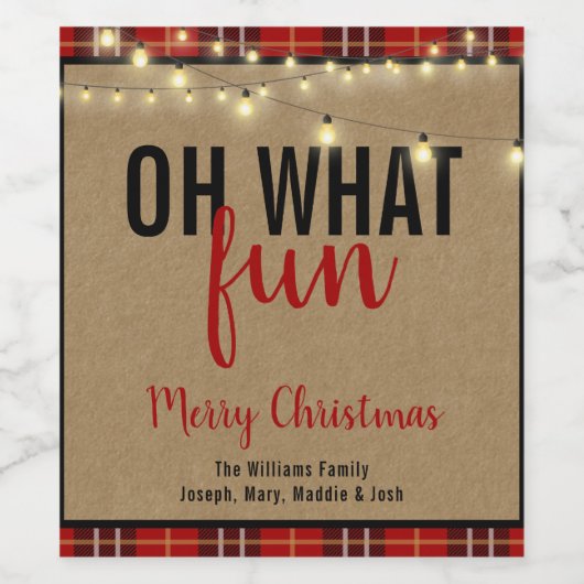 Trendy Plaid | Rood en zwart geruite leuke typogra Wijn Etiket (Enkel label)