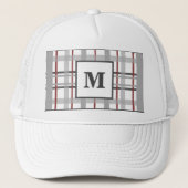 Trendy Plaid Rood Grijs Zilver Custom Monogram Trucker Pet (Voorkant)