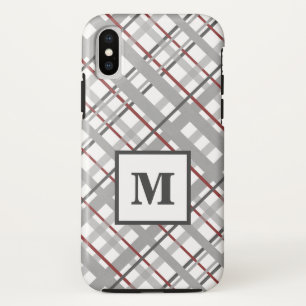 Trendy Plaid Silver Red Grey Monogram Case-Mate iPhone Case