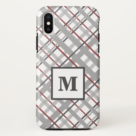 Trendy Plaid Silver Red Grey Monogram Case-Mate iPhone Case (Achterkant)