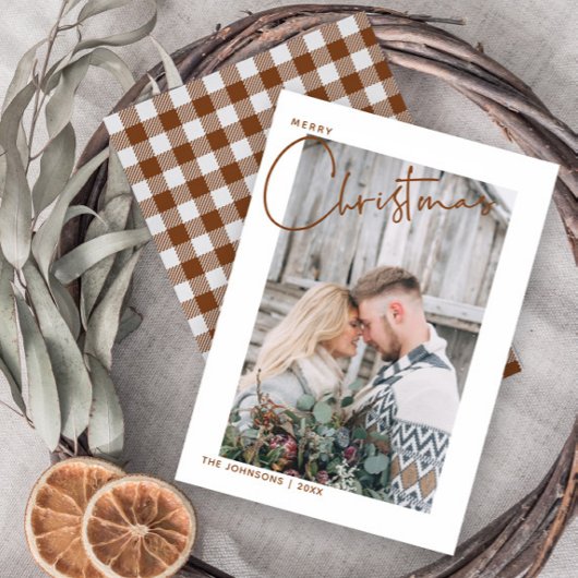 Trendy Plaid Vrolijk Kerstscript Foto Feestdagenkaart